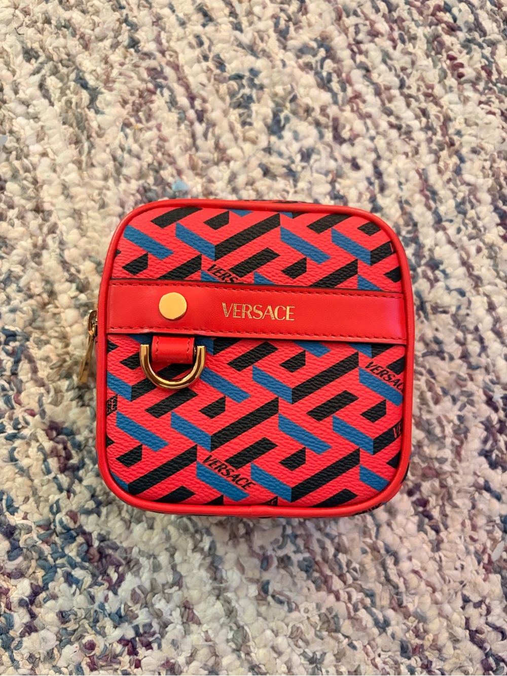 Versace Red Blue Black Logo-Print Cosmetic Case